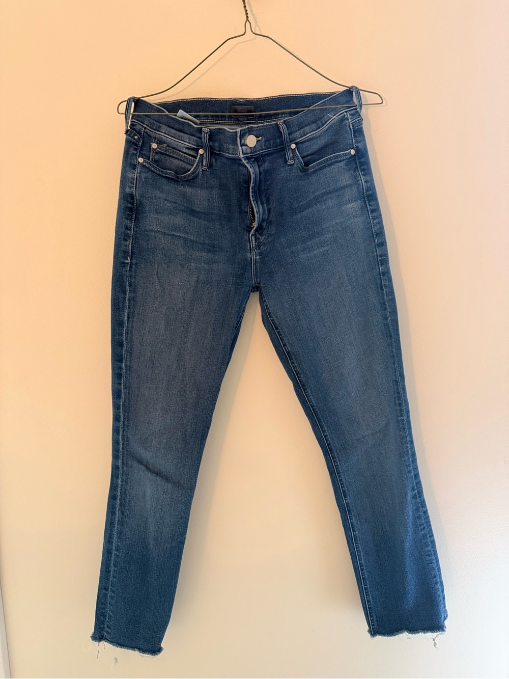 Mother mid rise dazzler ankle fray